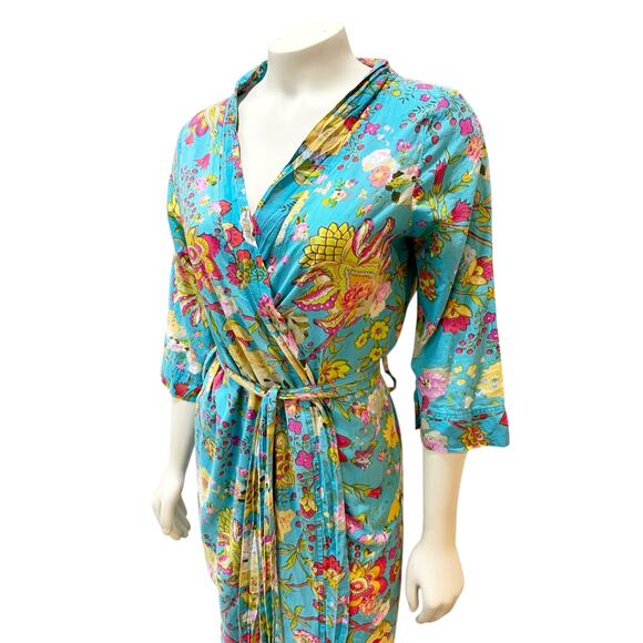 Anthropologie Plum Pretty Sugar Blue Floral Robe XS - Picture 4 of 10
